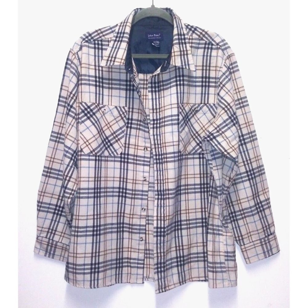 JOHN BLAIR Mens Shirt Nova Check Flannel XL Plaid Collar Button Up long sleeve